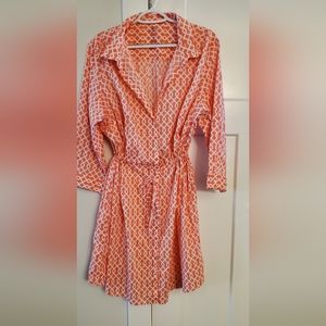 St John's Bay button front salmon and white geometric  print shirt dress size 2x